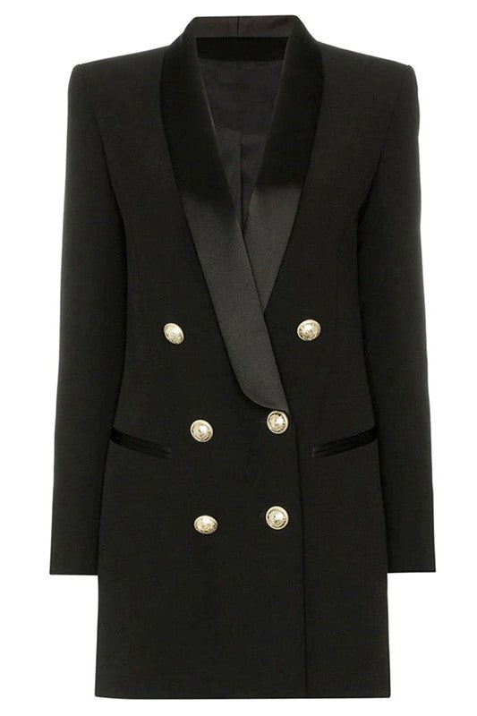 Satin Collar Blazer Dress Black / XL Satin Collar Blazer Dress Black / XL