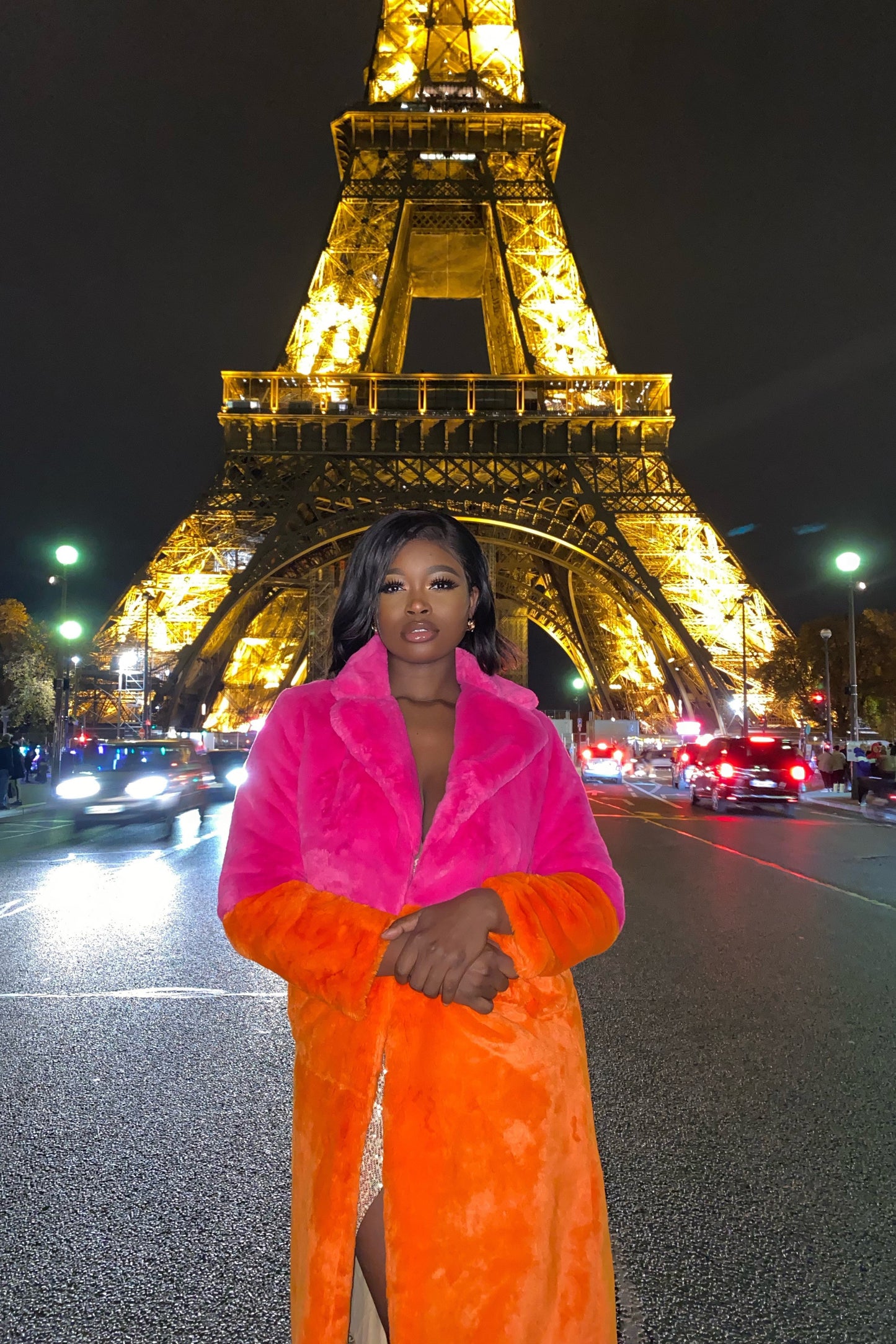 Reece Pink/Orange Faux Fur Coat
