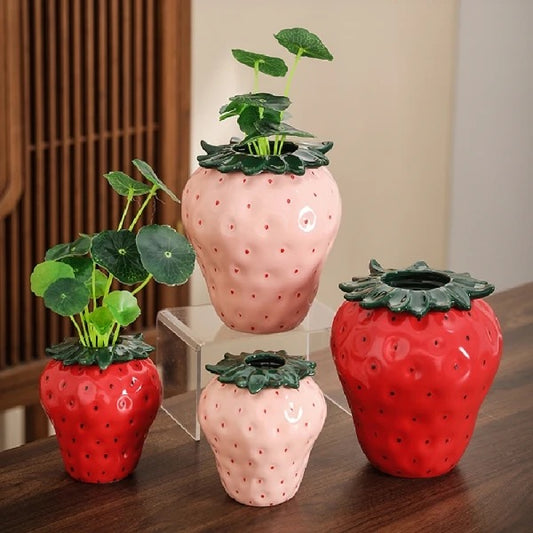 Whimsical Charm: Strawberry Ceramic Vase