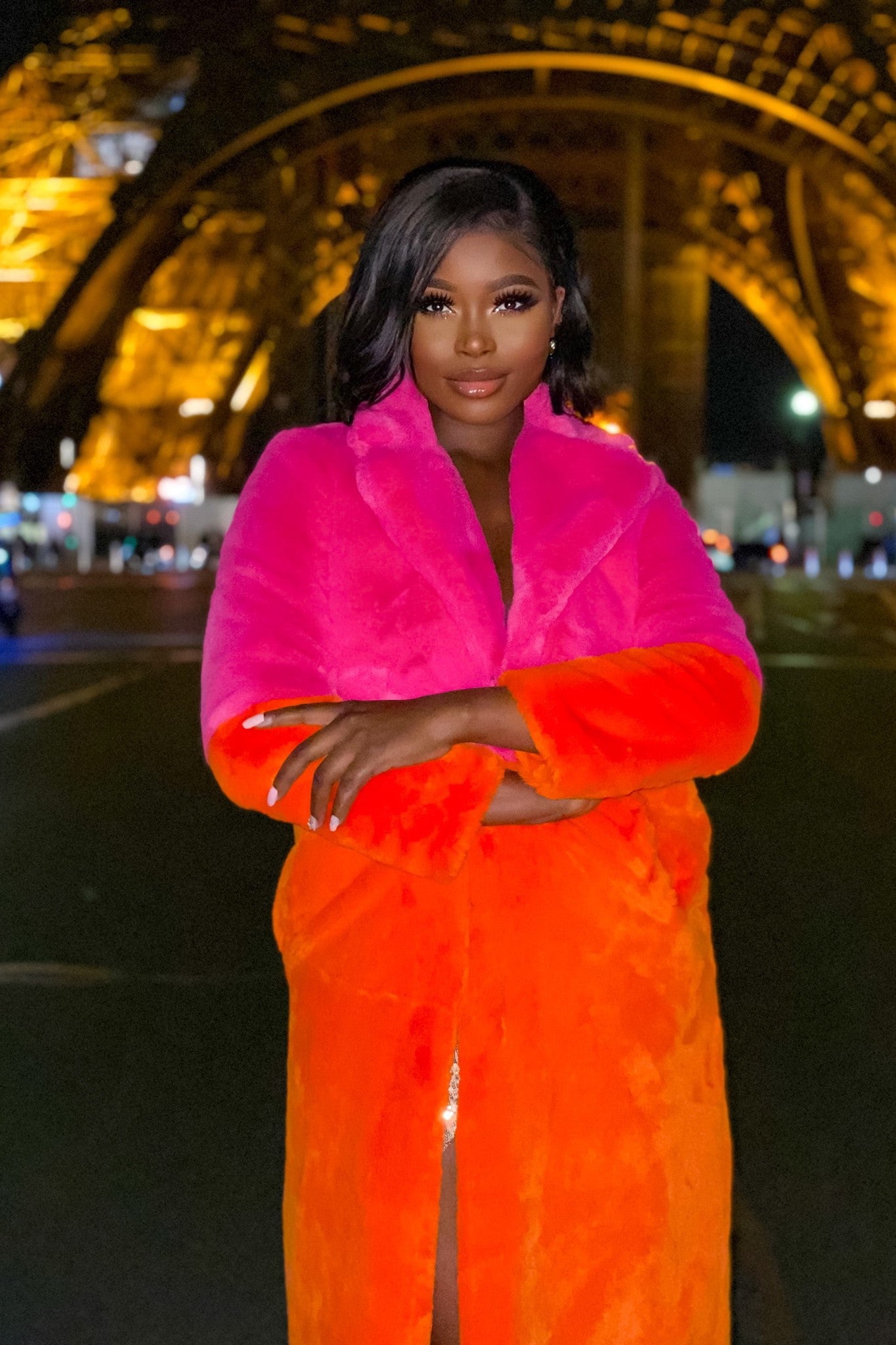 Orange Reece Reece Pink/Orange Faux Fur Coat – Boldwoman
